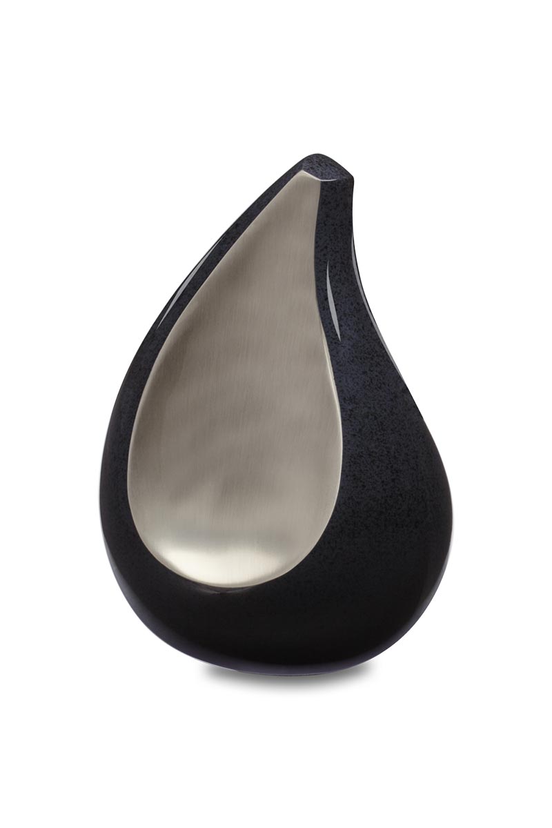 Urne cinéraire laiton larme de couleur noir et gris a l'intérieur proposées par les Pompes Funèbres LOIC