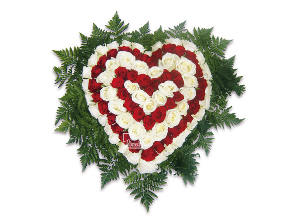 Pompes Funèbres LOIC - Coeur en fleur rouge et blanches