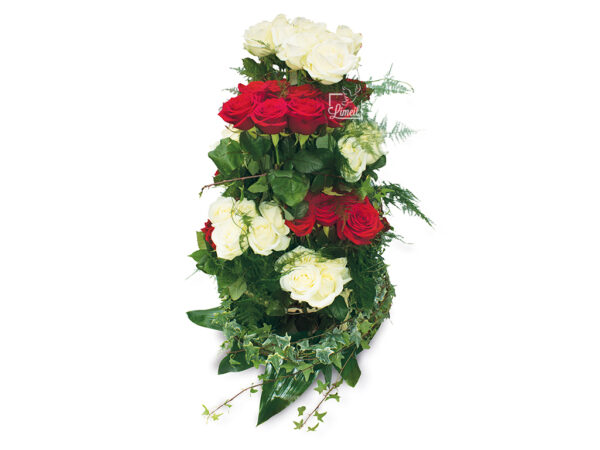 Pompes Funèbres - Panier de roses rouges et blanches