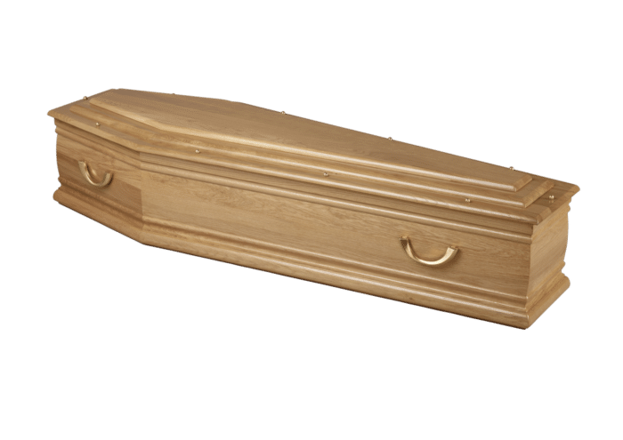 cercueil roniu en chêne pour inhumation cimetière poignée or